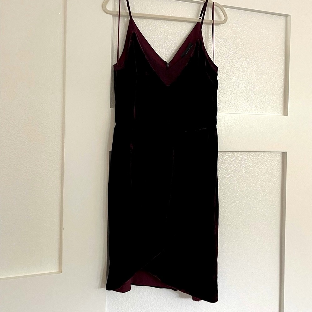 Adelyn Rae Asymmetrical Hem Velvet Slip Dress in Maroon Size Large